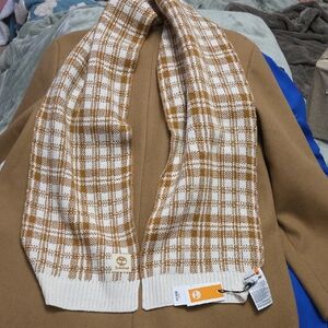 Timberland Men's Brown and White Plaid Scarf
